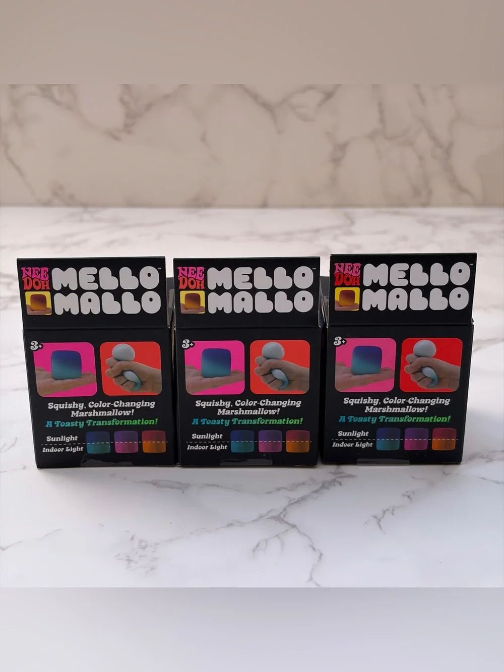 Lot of 3: Nee Doh Mello Mallo (Blue, Yellow & Pink) Squishy Marshmallows New